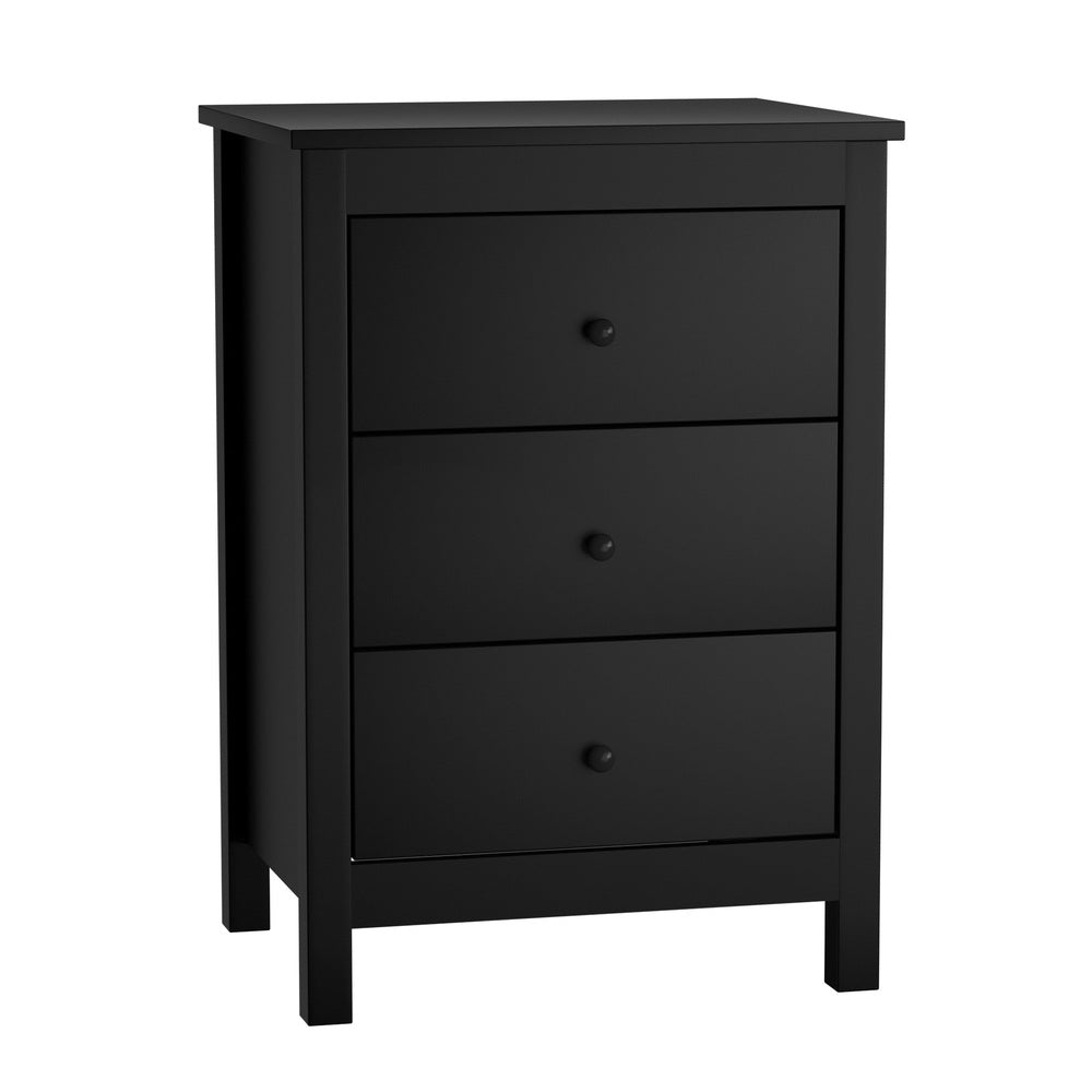 NNEED Bedside Table 3 Drawers Hamptons Furniture Black-0