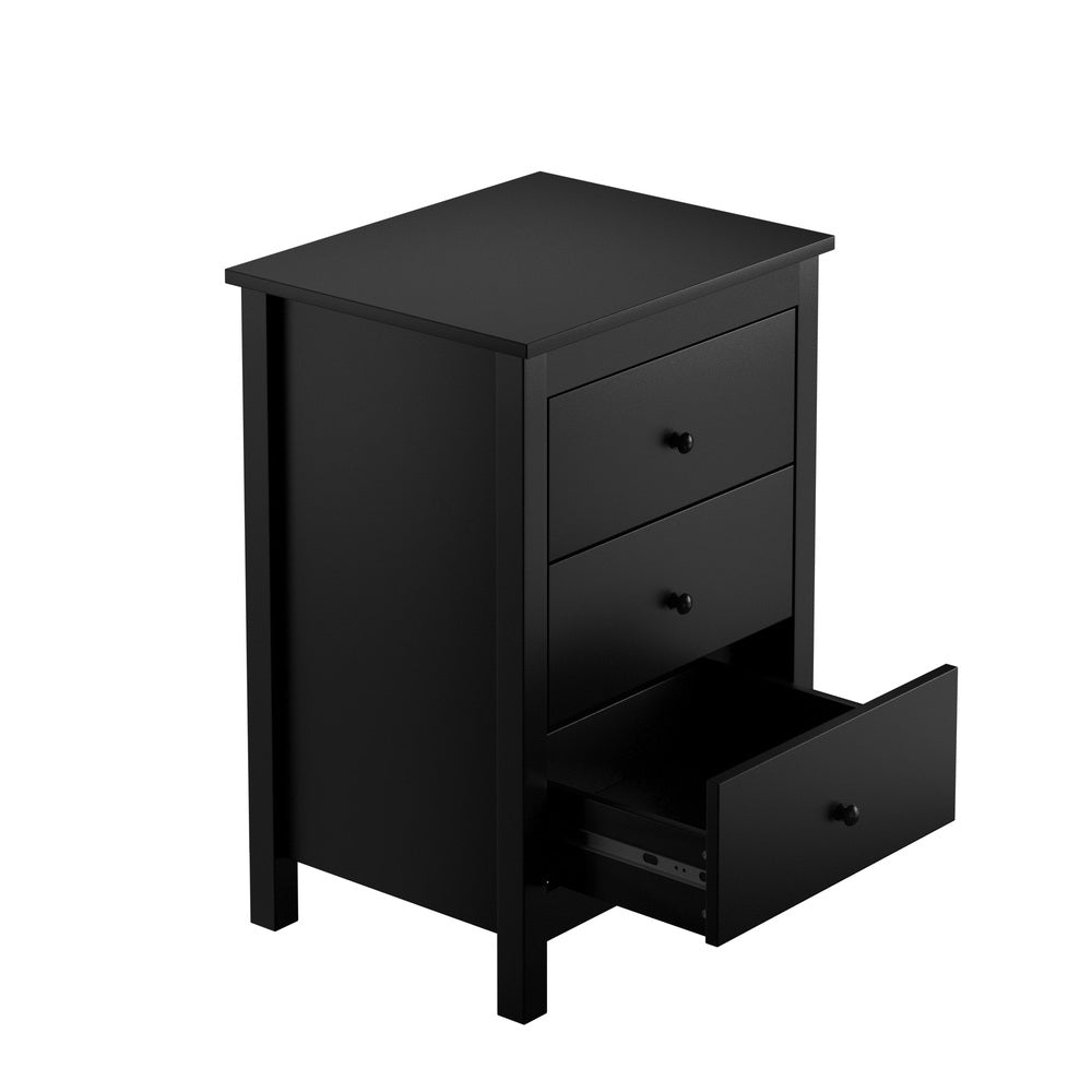 NNEED Bedside Table 3 Drawers Hamptons Furniture Black-1