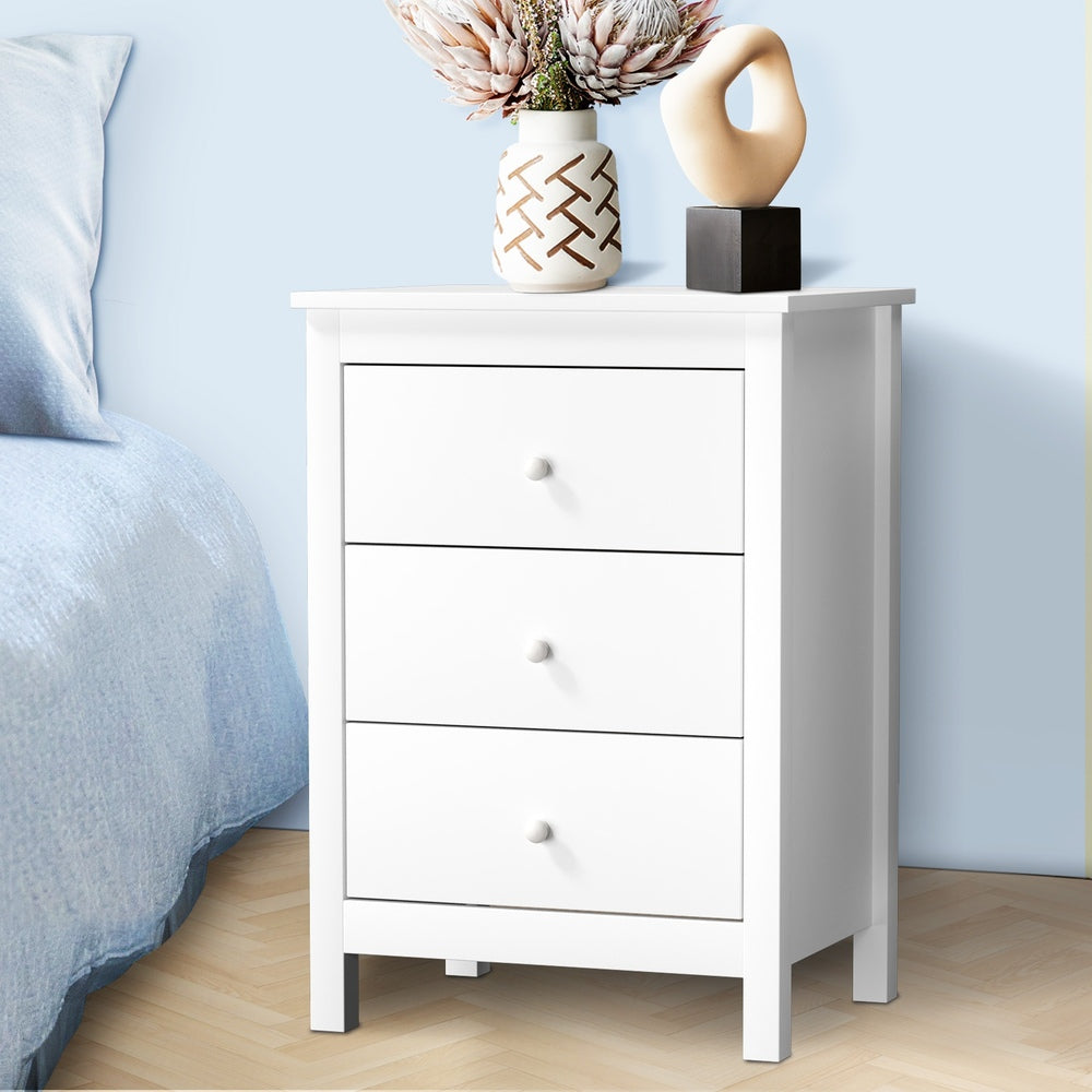 NNEED Bedside Table 3 Drawers Hamptons Furniture White-3