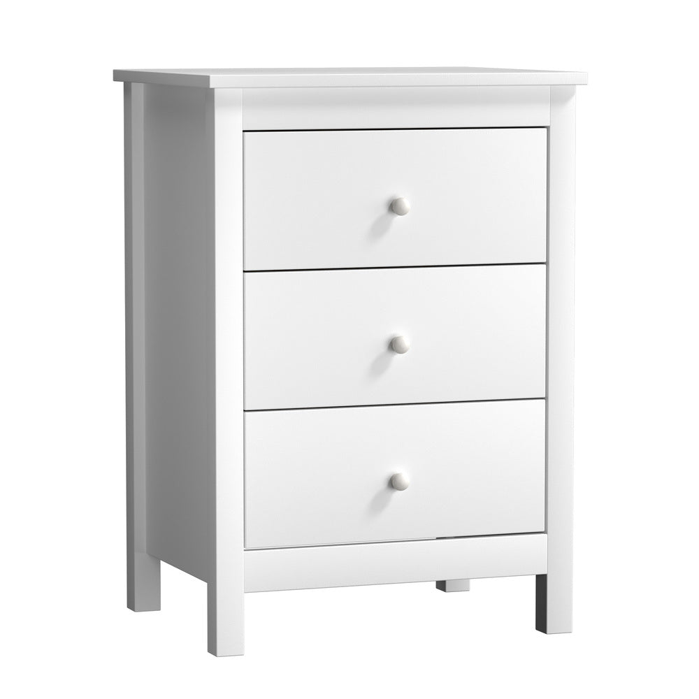 NNEED Bedside Table 3 Drawers Hamptons Furniture White-0