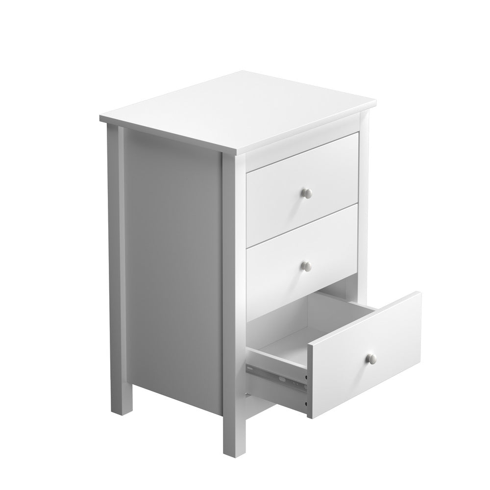 NNEED Bedside Table 3 Drawers Hamptons Furniture White-1