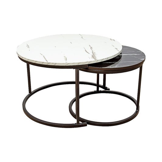 NNEDSZ Coffee Table Round Marble Nesting Side Furniture-0